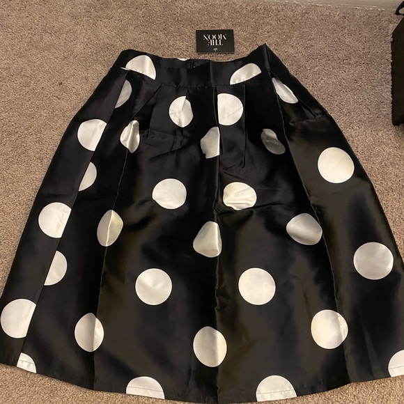 VTG HANDMADE YELLOW BLACK WHITE POLKA DOT STRIPED SWING LINED A-LINE SKIRT XS 6